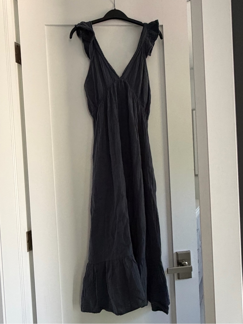 Womens Grey-Blue Guaze V-Midi Neck Dress (Stark x)